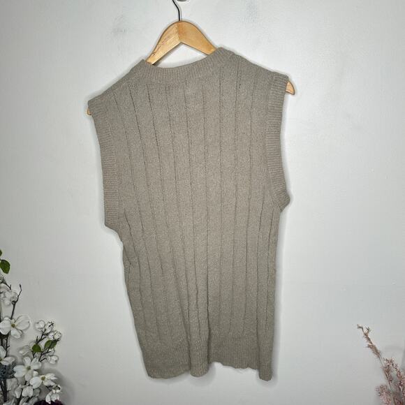 CLUB MONACO Ribbed Cotton Nylon Blend Boucle Sweater Vest Taupe Sz M $120 {LL2} - Picture 5 of 7